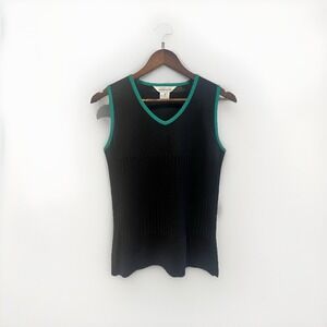 Misook Tank Sweater Womens‎ XS Black Green Pipping Ribbed Stretch Career